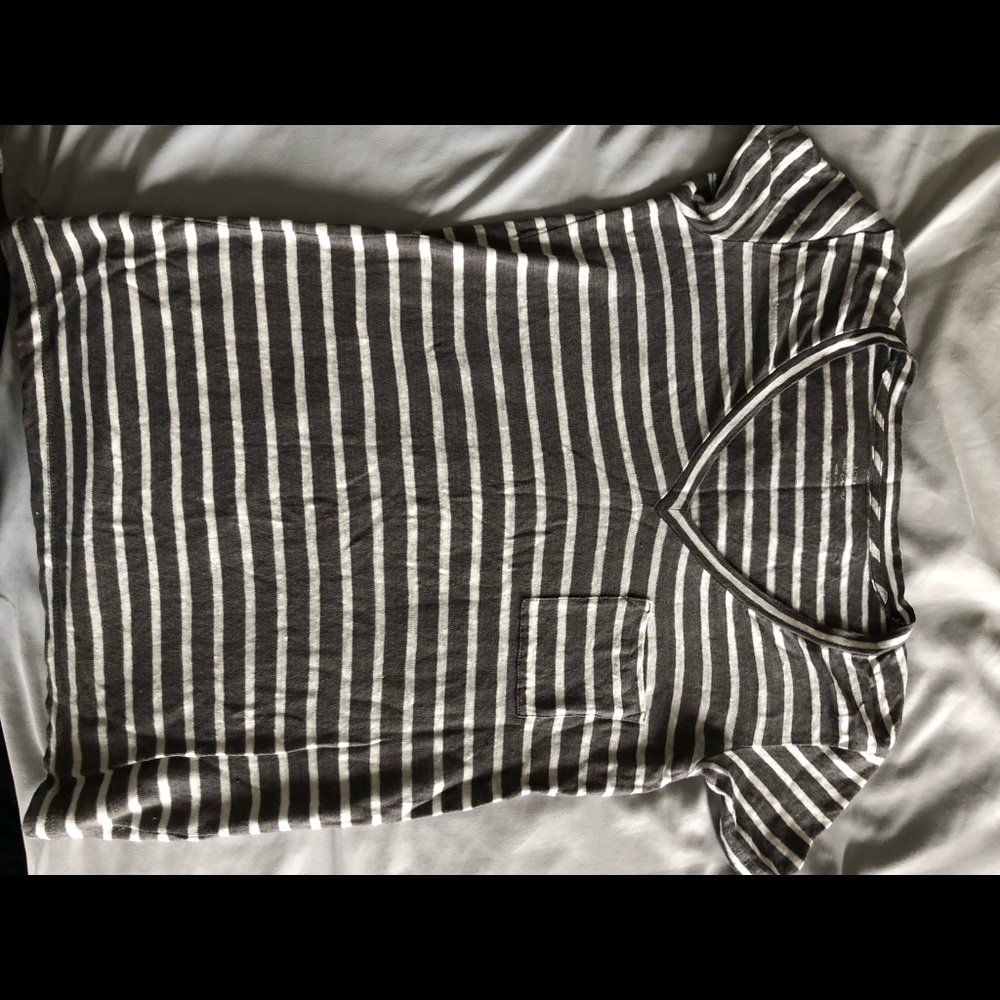 J Crew gray and white striped linen shirt